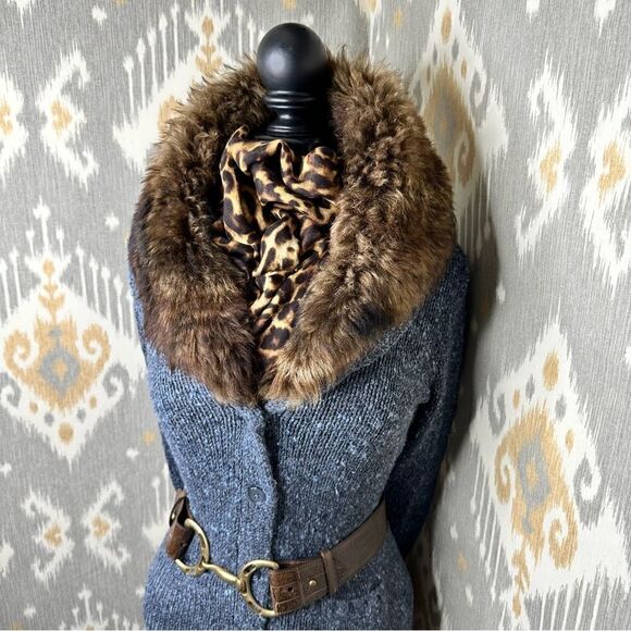 Ralph Lauren Navy Melange Lamb Shearling Shawl Collar Cardigan Sweater - Picture 7 of 16